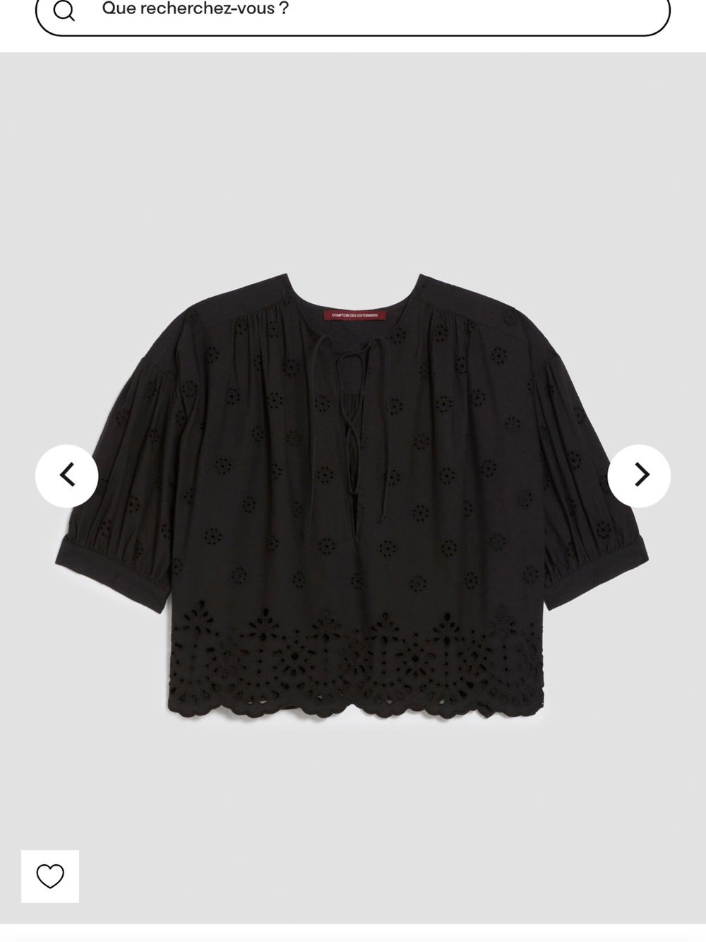 Comptoir Des Cotonniers Black Eyelet Lace-Trim Cropped Top - Picture 3 of 8
